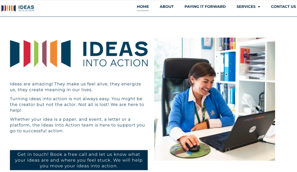 Ideas into action screenshot of homepage